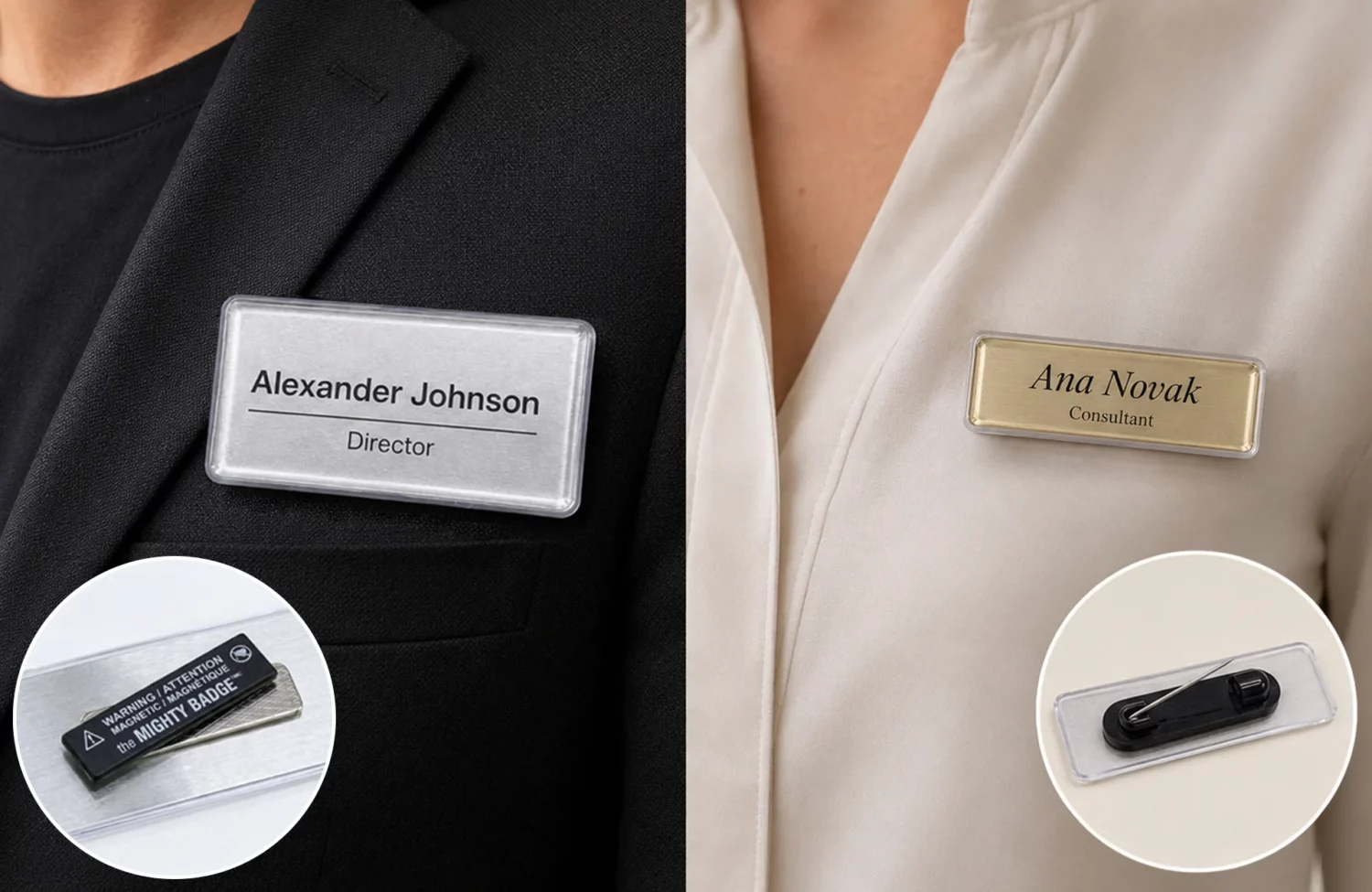 Name tags on clothes and backside shown