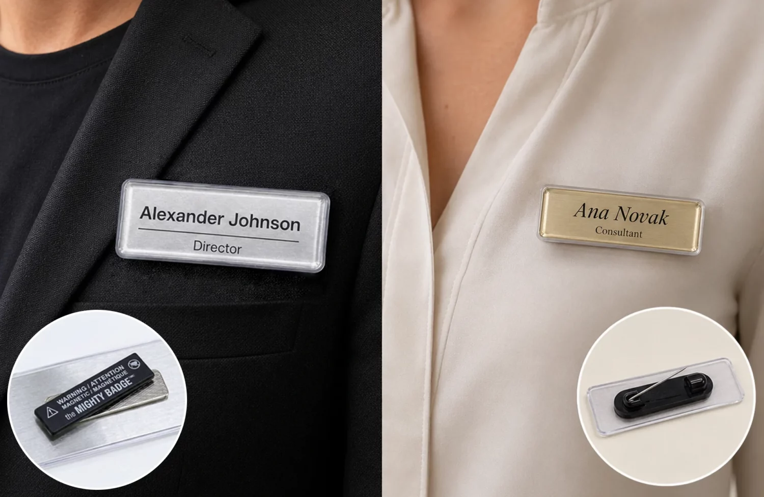 Name tags on clothes and backside shown