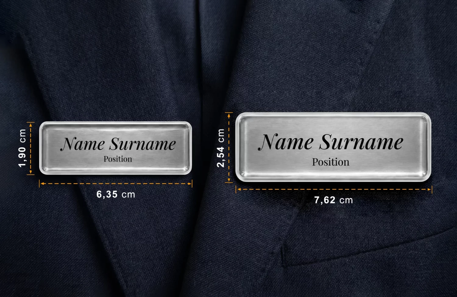Name tag dimensions